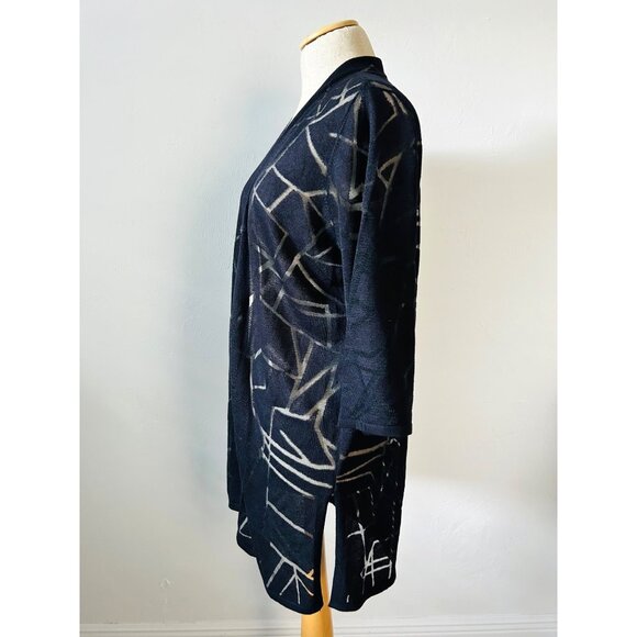 Chicos Open Front Black Cardigan With Geometric Print Lightweight Knit M - Picture 3 of 7